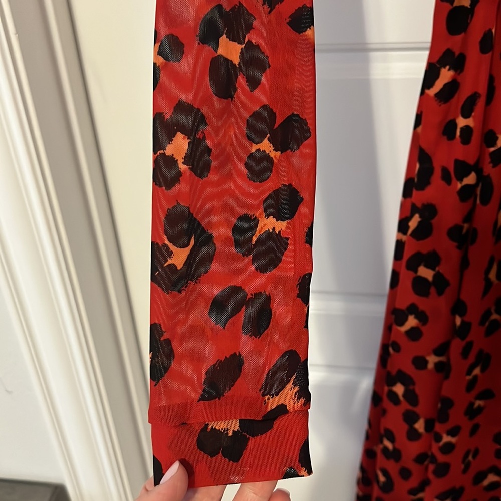 Cabi Red Leopard Print Wrap Midi-Length Dress - image 3